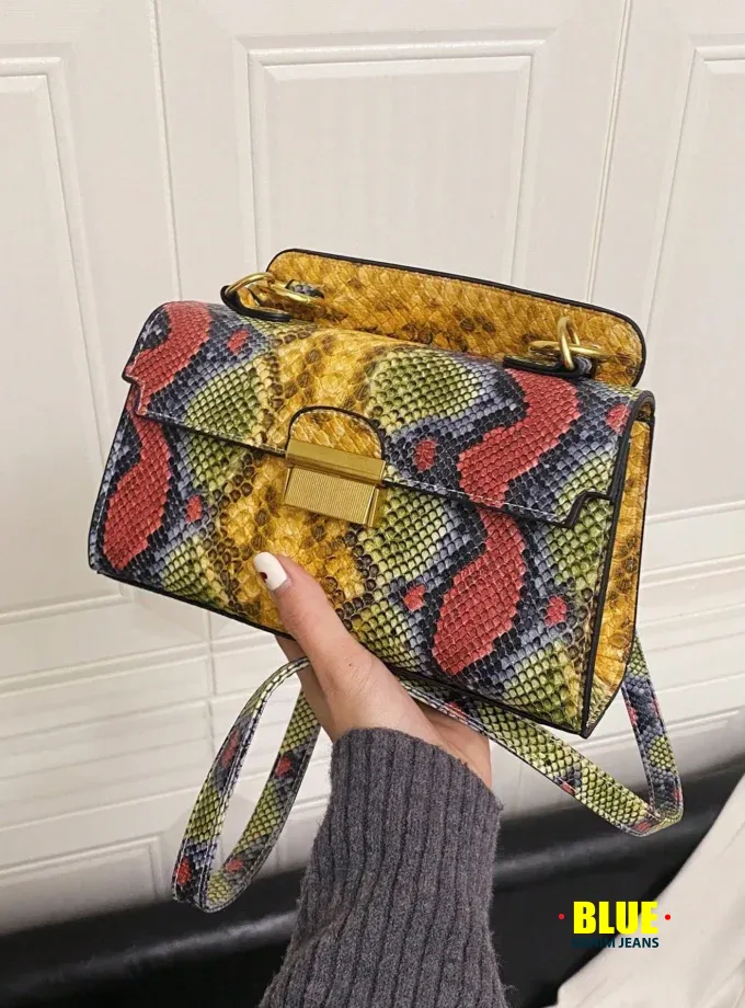 LocalFashionable High-End Texture, Light Luxury, Snake Print Niche Design, Versatile Handheld, Detachable Shoulder Cross, Armpit Lock