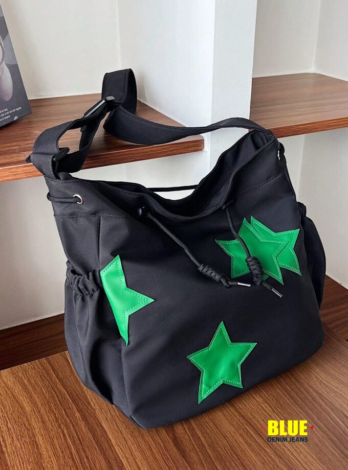 New Arrival Spring/Summer Solid Color Nylon 5-Pointed Star Decor Large Capacity Tote Bag, Women's Shoulder & Crossbody Bag For Students, Literary School Bag & Bookbag For Women Or Students, School Bag, School Handbag, School Tote Bag, School Bookbag, Back