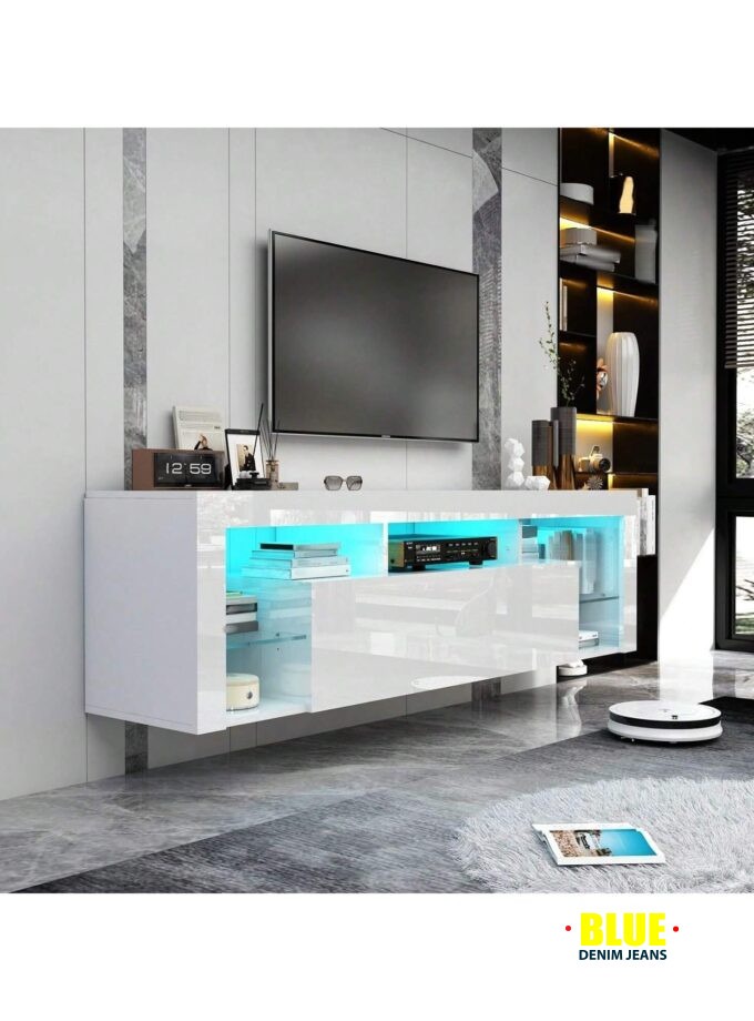 Local63"e; Floating TV Stand Wall Mounted - High Gloss Led Entertainment Center With Storage And Shelf, TV Stand For 65 Inch TV, Gaming Entertainment Center Console Table With USB Charger Strip Lights