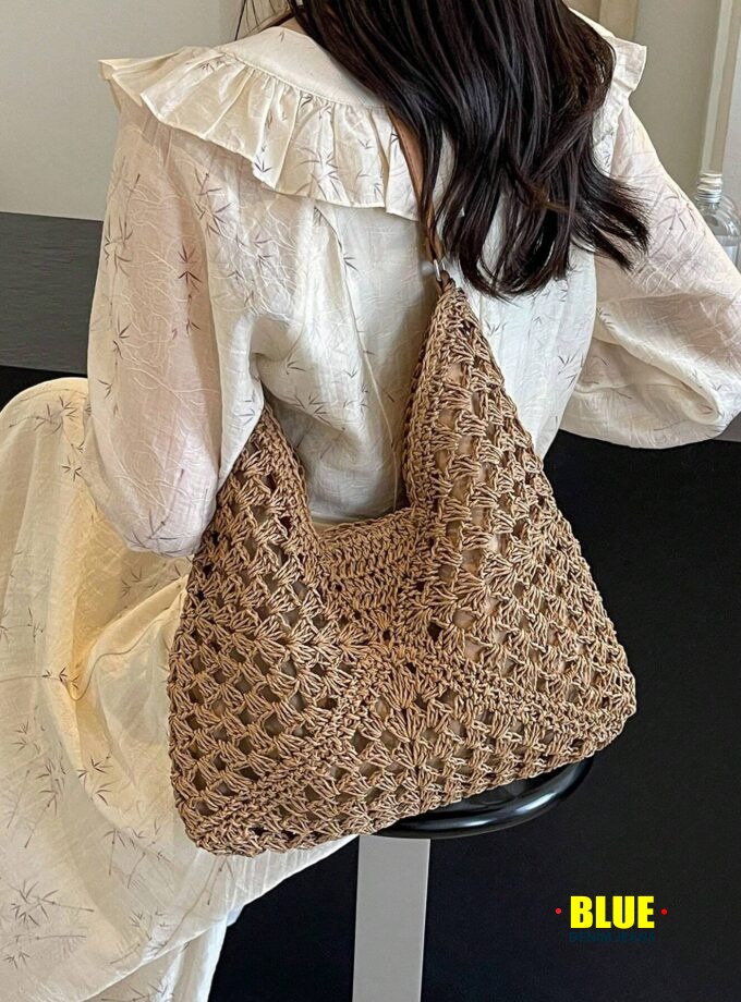 LocalWomen's Hand-Woven Grandmother Check Contrasting Large Capacity Tote Bag, Beach Purse, Perfect For Summer, Vacation & Daily Use, Travel Must Haves, Summer Straw Beach Bag For Women