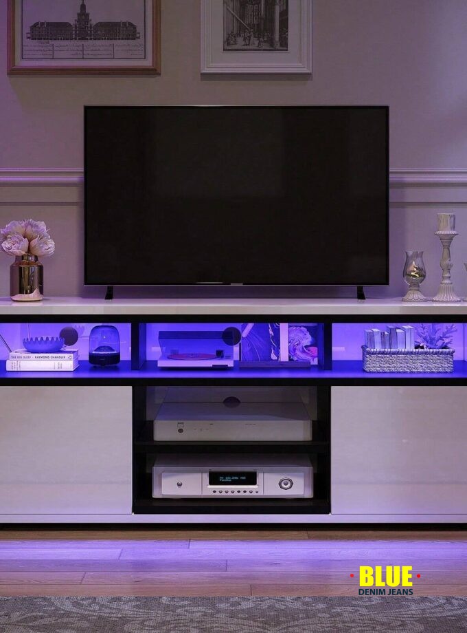 LocalLED TV Stand Cabinet For Up To 60 Inch Modern High Gloss Entertainment Center TV Media Table For Office And Living Room