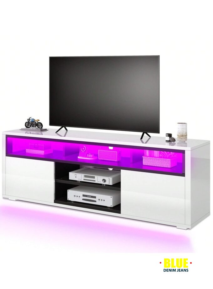 LocalLED TV Stand Cabinet For Up To 60 Inch Modern High Gloss Entertainment Center TV Media Table For Office And Living Room