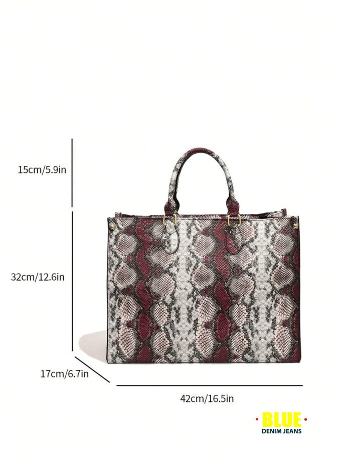 LocalFashion Snake Print Four Seasons Versatile Travel Shopping Bag Oversized Tote Tote Bag