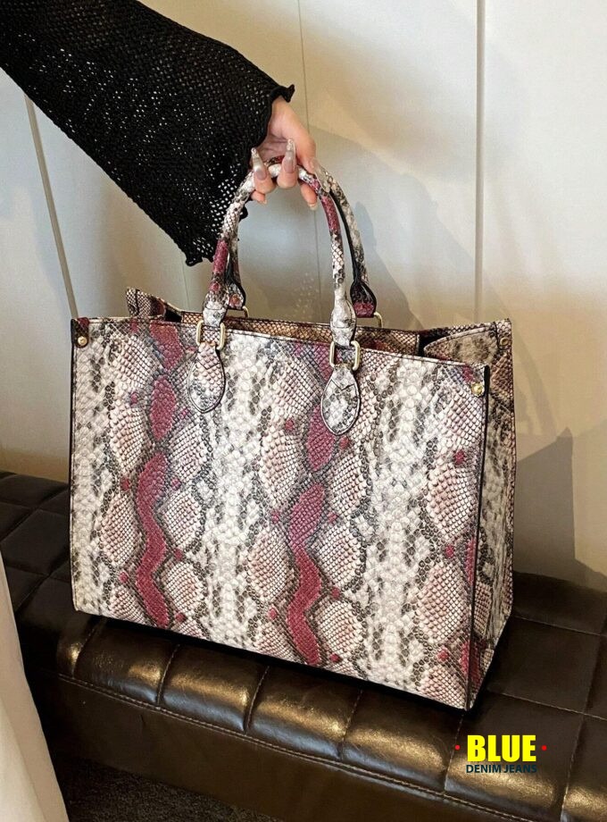 LocalFashion Snake Print Four Seasons Versatile Travel Shopping Bag Oversized Tote Tote Bag
