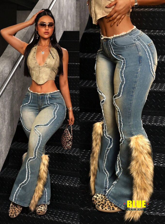 Jeanoix Women's Frayed Hem Flared Jeans