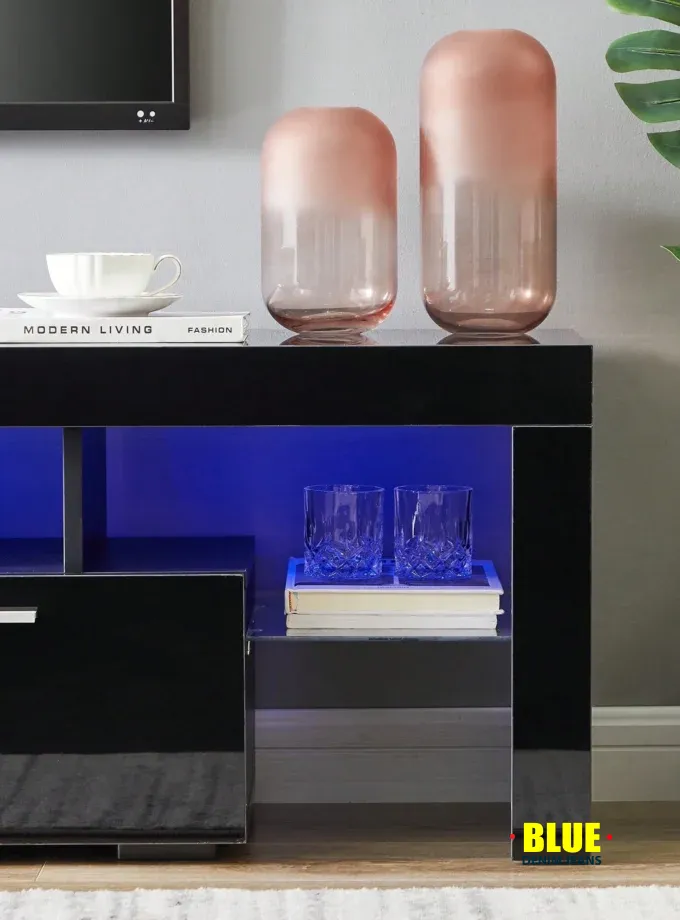 LocalTV Stand For TV Up To 70"e;, Living Room Entertainment Center With RGB LED Lights And Storage Shelves Furniture, White High Gloss TV Cabinet Console Table