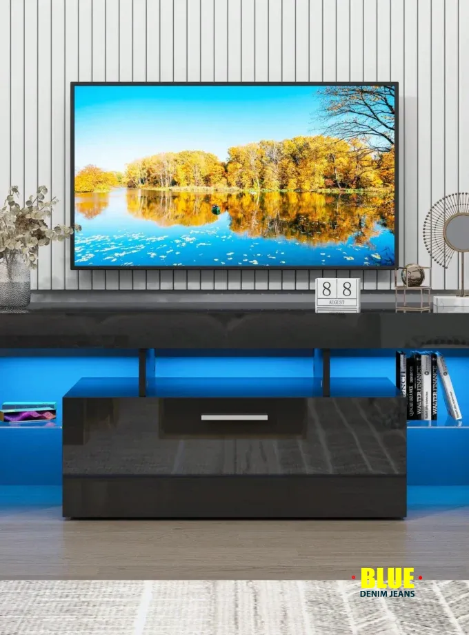 LocalTV Stand For TV Up To 70"e;, Living Room Entertainment Center With RGB LED Lights And Storage Shelves Furniture, White High Gloss TV Cabinet Console Table