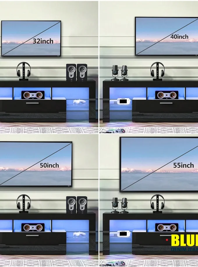 LocalTV Stand For TV Up To 70"e;, Living Room Entertainment Center With RGB LED Lights And Storage Shelves Furniture, White High Gloss TV Cabinet Console Table