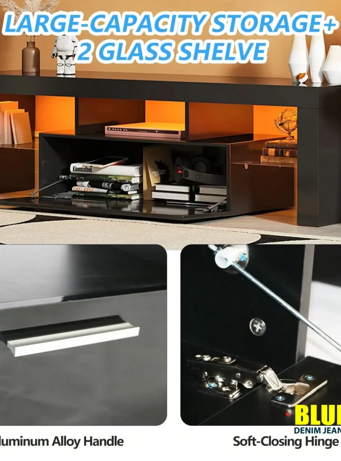 LocalTV Stand For TV Up To 70"e;, Living Room Entertainment Center With RGB LED Lights And Storage Shelves Furniture, White High Gloss TV Cabinet Console Table