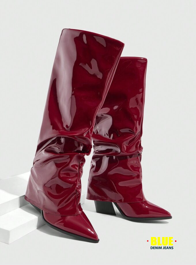 CUCCOO GRLICON Women's Buckle Decor Square Toe Chunky Heel Over-The-Knee Boots