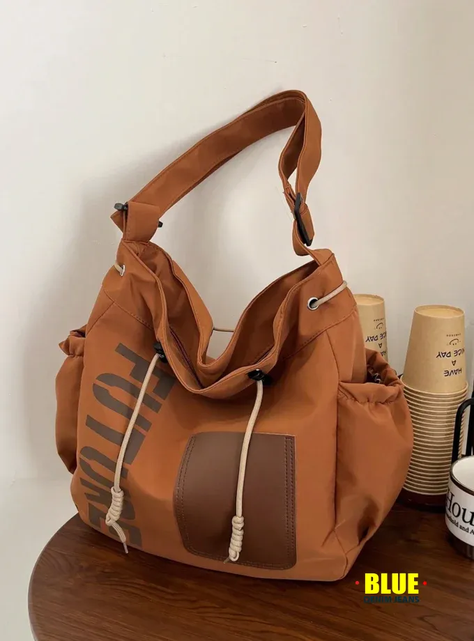 New Arrival Spring/Summer Solid Color Nylon 5-Pointed Star Decor Large Capacity Tote Bag, Women's Shoulder & Crossbody Bag For Students, Literary School Bag & Bookbag For Women Or Students, School Bag, School Handbag, School Tote Bag, School Bookbag, Back