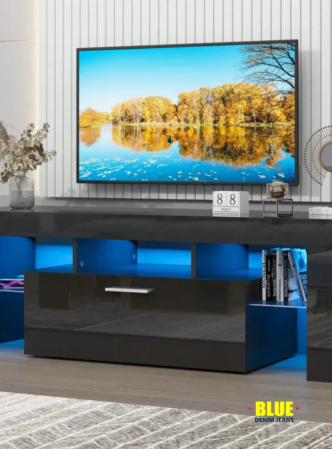 LocalTV Stand For TV Up To 70"e;, Living Room Entertainment Center With RGB LED Lights And Storage Shelves Furniture, White High Gloss TV Cabinet Console Table