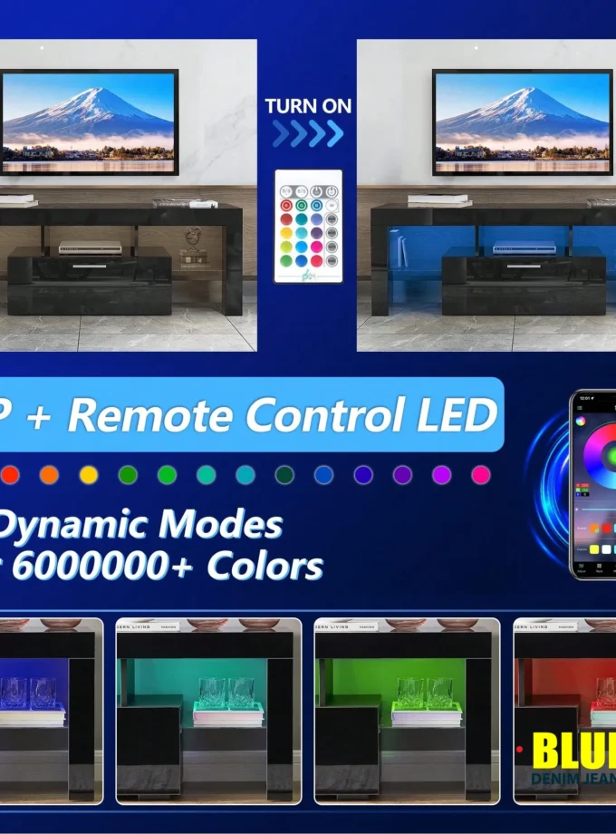 LocalTV Stand For TV Up To 70"e;, Living Room Entertainment Center With RGB LED Lights And Storage Shelves Furniture, White High Gloss TV Cabinet Console Table