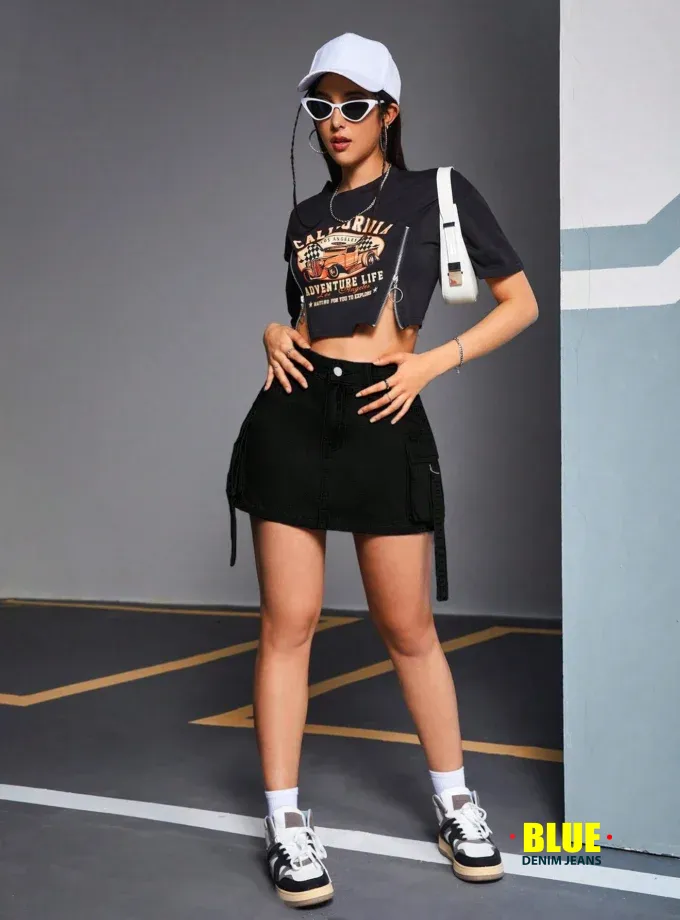 Jeanoix Women's Solid Denim Skirt for Summer