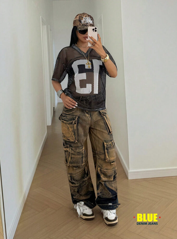 StreetHx Oversized Women's Spring & Summer Large Letter Print Mesh T-Shirt