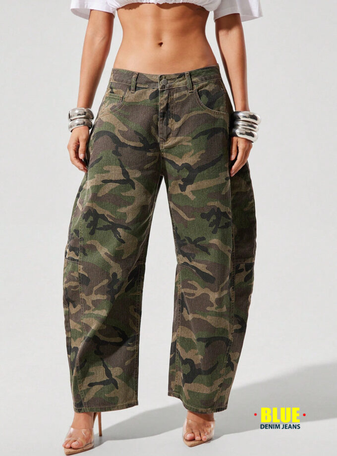 Denimoi Women's Casual Washed Camouflage Flared Jeans