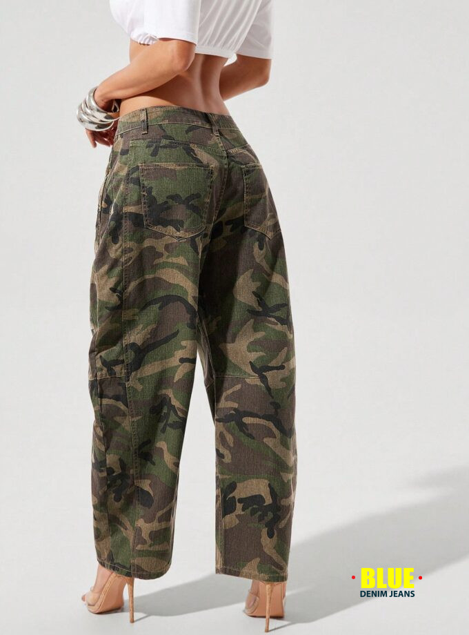 Denimoi Women's Casual Washed Camouflage Flared Jeans