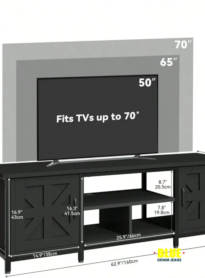 LocalTV Stand For 70 Inch TV, Farmhouse Entertainment Center With Storage Cabinets And Shelves , TV Media Console For Living Room Decor