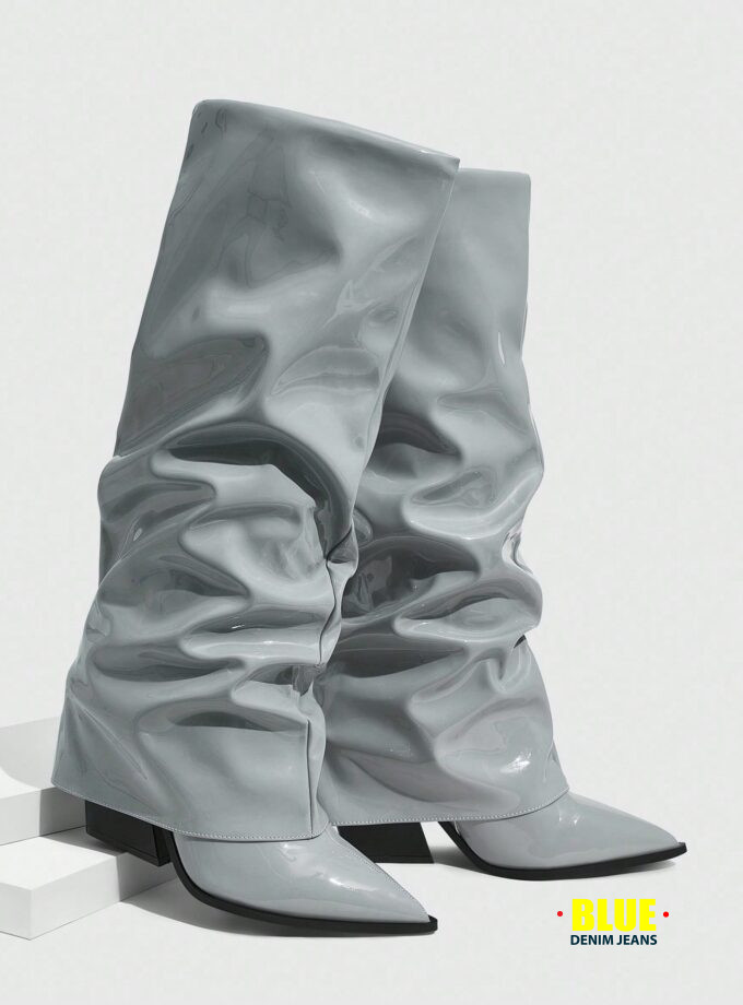 CUCCOO GRLICON Women's Buckle Decor Square Toe Chunky Heel Over-The-Knee Boots