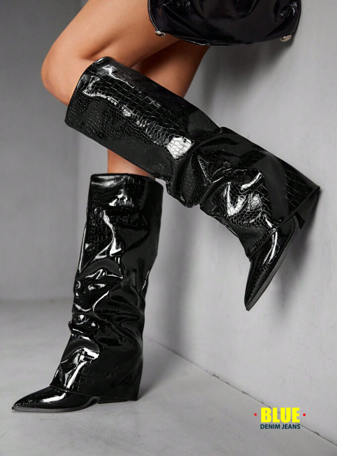 CUCCOO GRLICON Women's Buckle Decor Square Toe Chunky Heel Over-The-Knee Boots