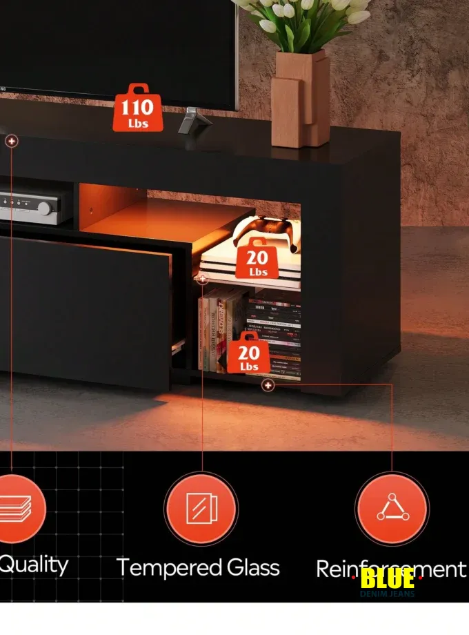 LocalTV Stand, 63 Inch Entertainment Center, Modern TV Console With 2 Drawers For Living Room, LED TV Stand For 60 To 70 Inch TV