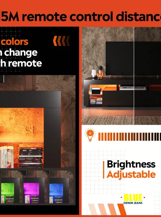 LocalTV Stand, 63 Inch Entertainment Center, Modern TV Console With 2 Drawers For Living Room, LED TV Stand For 60 To 70 Inch TV