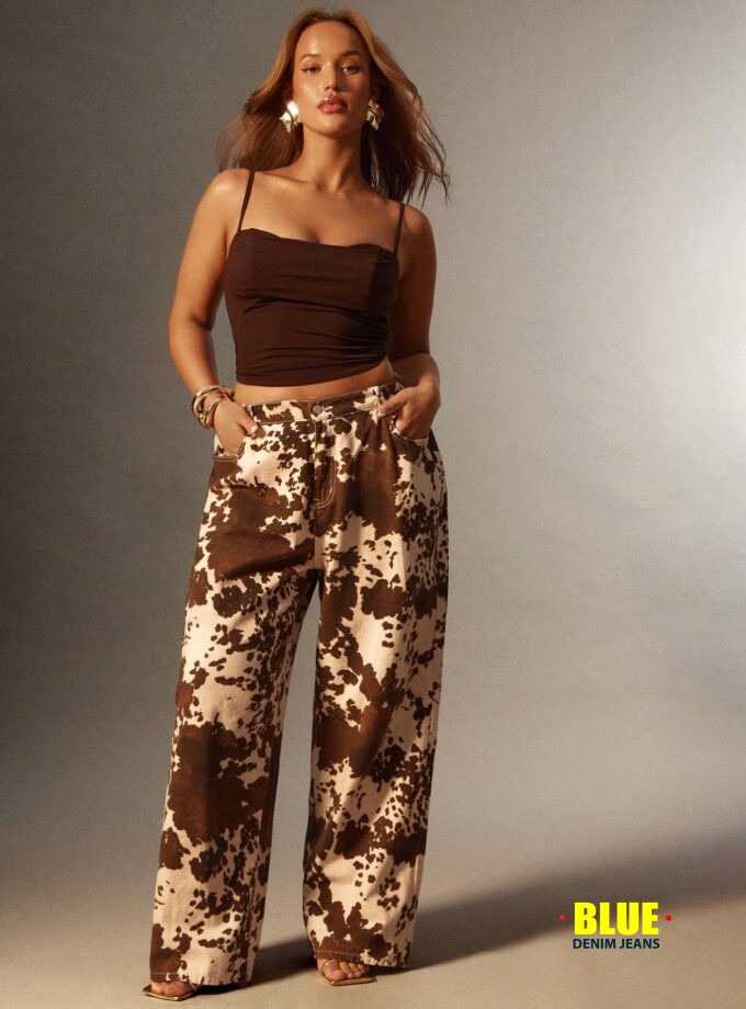 Denimoi Plus Size Cow Print Straight Leg Jeans