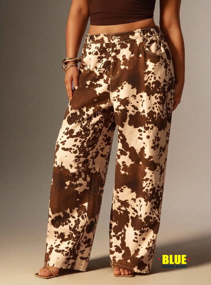 Denimoi Plus Size Cow Print Straight Leg Jeans