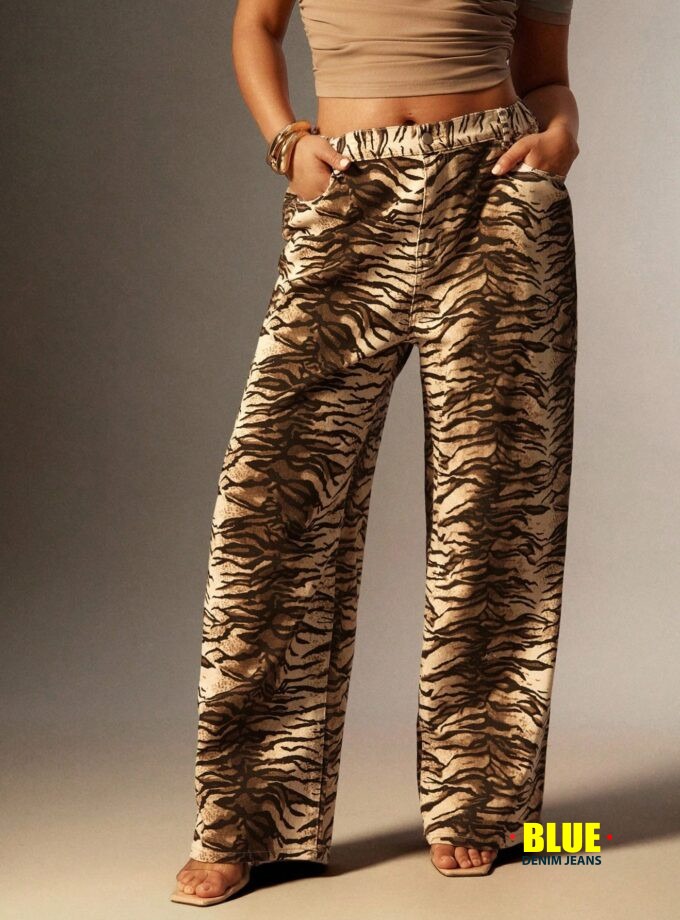 Denimoi Plus Size Zebra Print Straight Leg Jeans