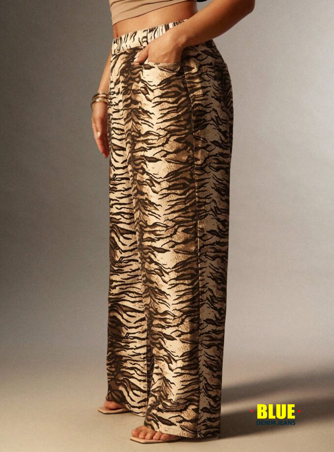 Denimoi Plus Size Zebra Print Straight Leg Jeans