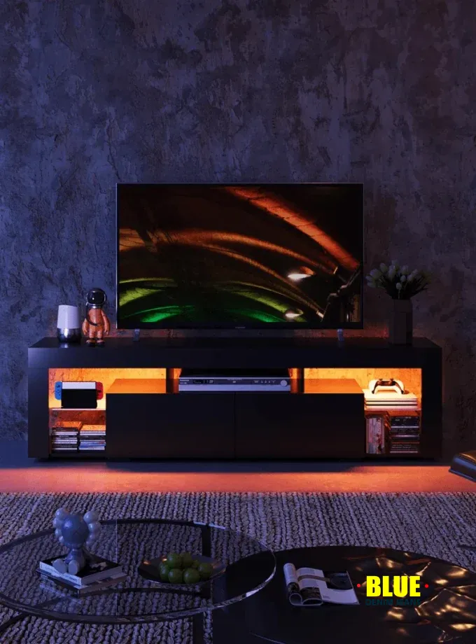 LocalTV Stand, 63 Inch Entertainment Center, Modern TV Console With 2 Drawers For Living Room, LED TV Stand For 60 To 70 Inch TV