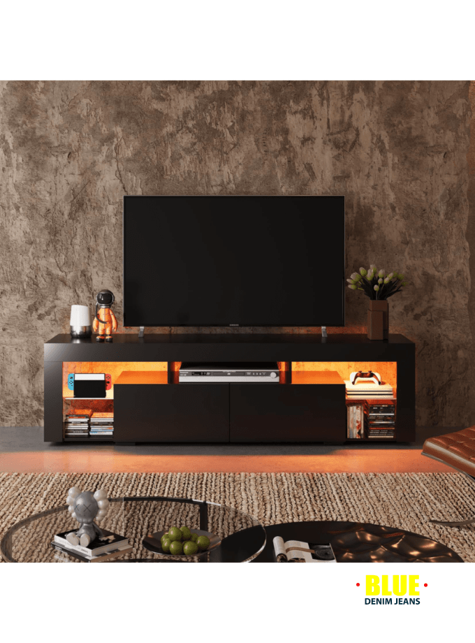 LocalTV Stand, 63 Inch Entertainment Center, Modern TV Console With 2 Drawers For Living Room, LED TV Stand For 60 To 70 Inch TV