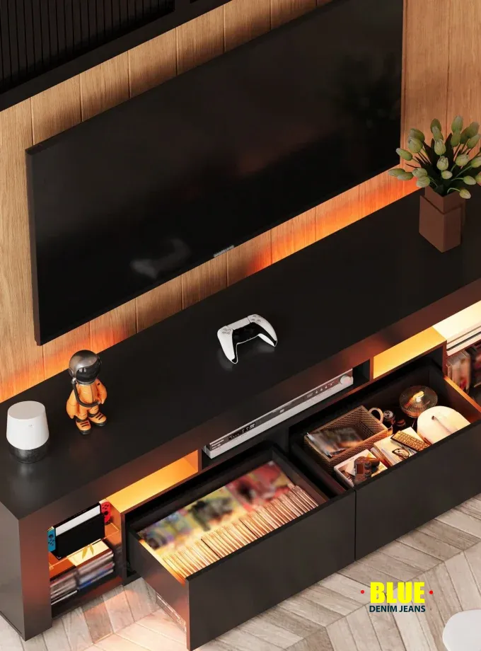 LocalTV Stand, 63 Inch Entertainment Center, Modern TV Console With 2 Drawers For Living Room, LED TV Stand For 60 To 70 Inch TV