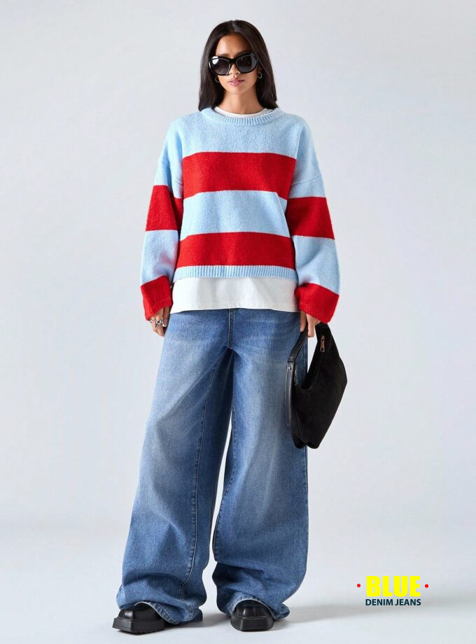 LYSMO Women's Striped Drop Shoulder Sweater - Fall/Winter Casual Style