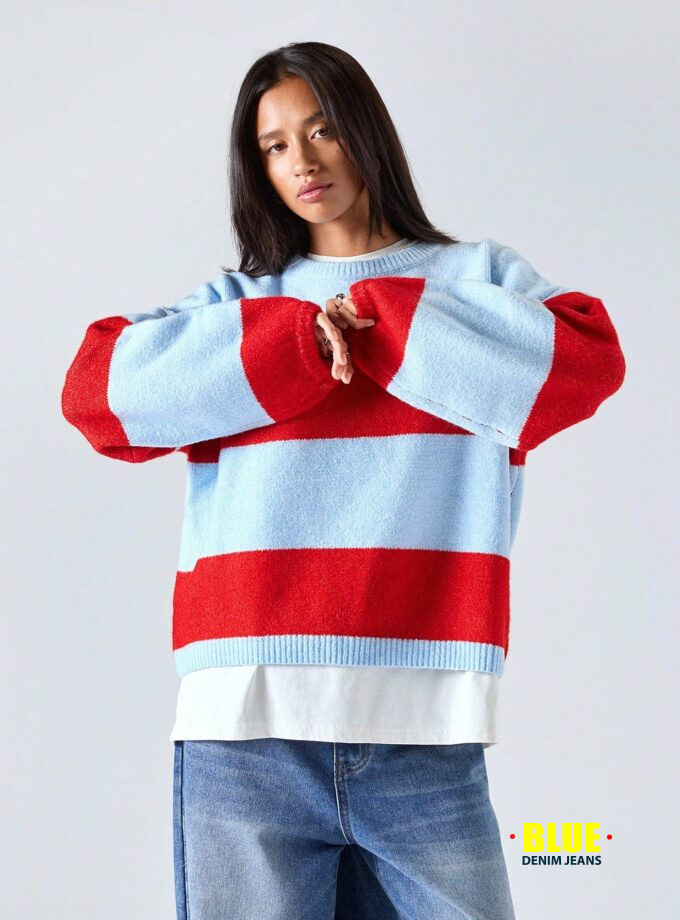 LYSMO Women's Striped Drop Shoulder Sweater - Fall/Winter Casual Style