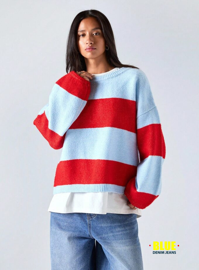 LYSMO Women's Striped Drop Shoulder Sweater - Fall/Winter Casual Style
