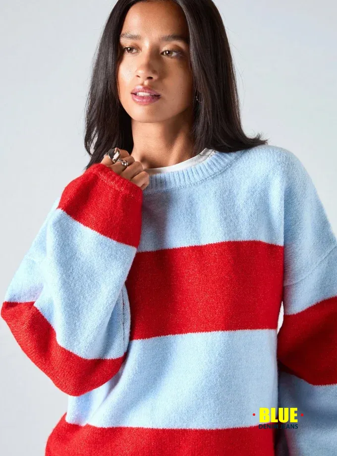 LYSMO Women's Striped Drop Shoulder Sweater - Fall/Winter Casual Style