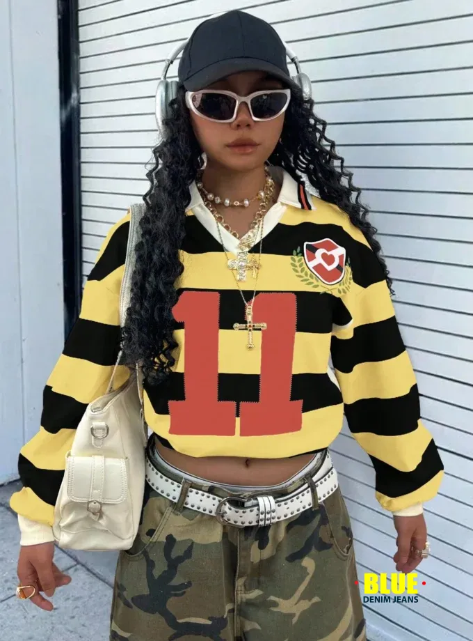 Rovax Women's Striped Drop Shoulder Polo Top