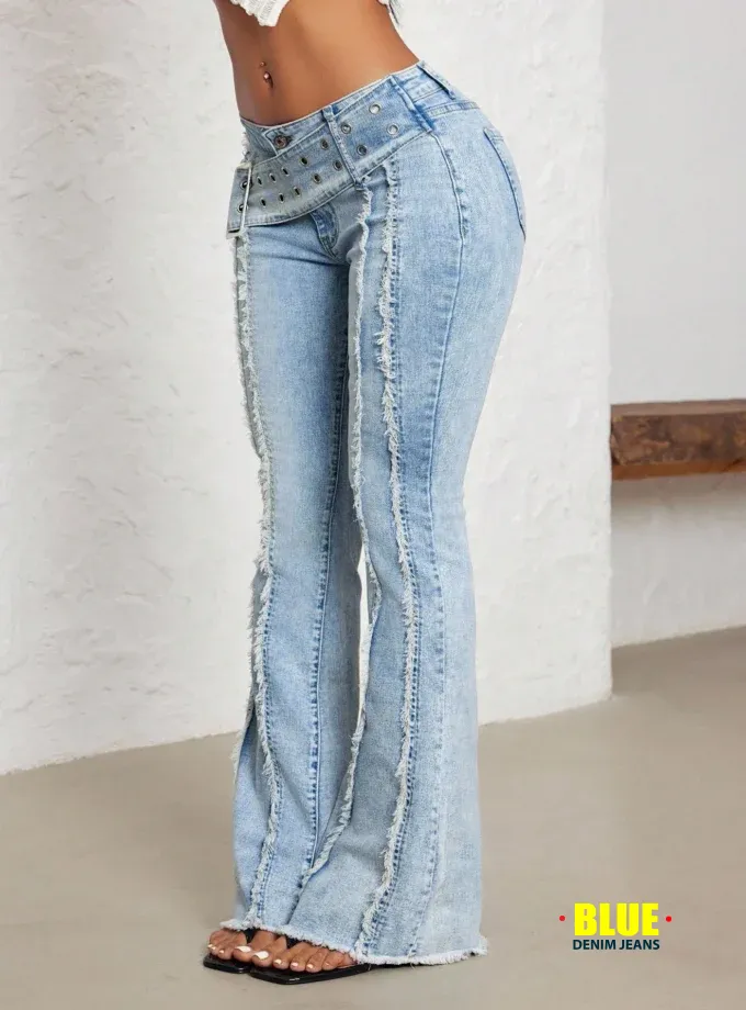 Jeanoix Plus Size Y2K Flare Pants with Elastic Waist Belt