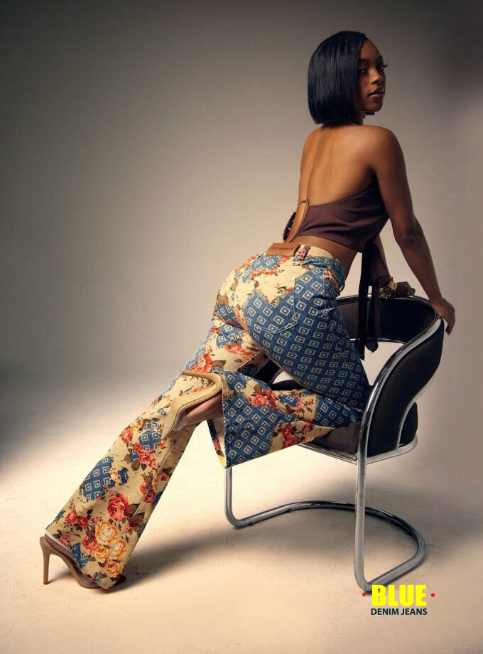 Denimoi Boot Cut Floral Mixed Print Denim Jeans