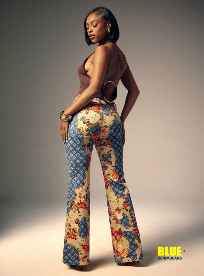 Denimoi Boot Cut Floral Mixed Print Denim Jeans