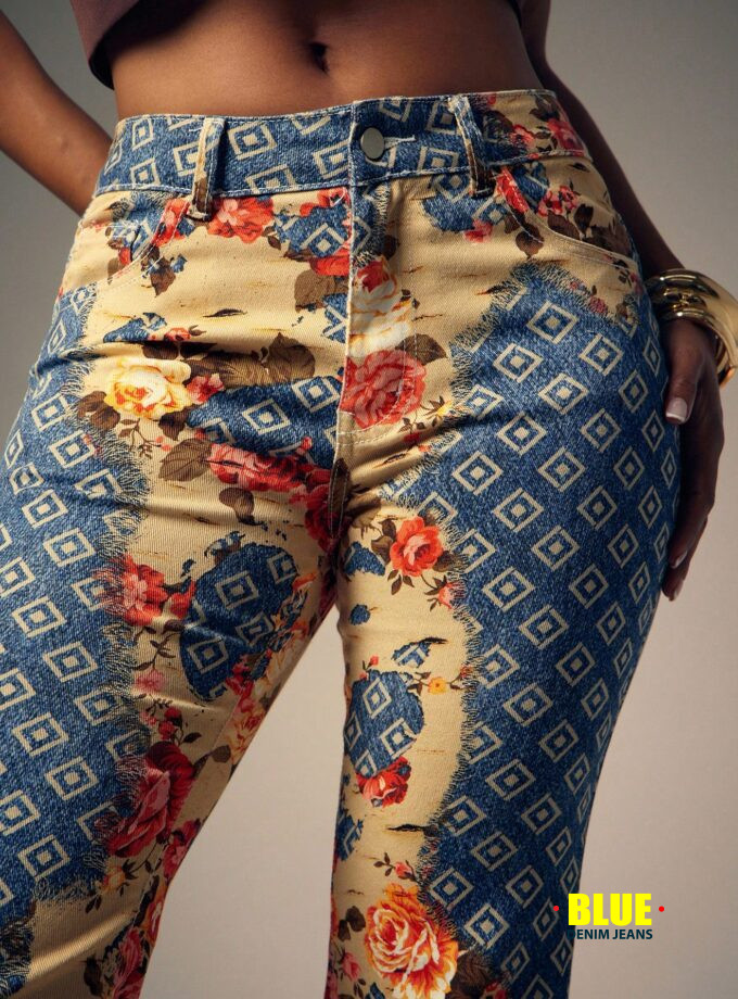 Denimoi Boot Cut Floral Mixed Print Denim Jeans