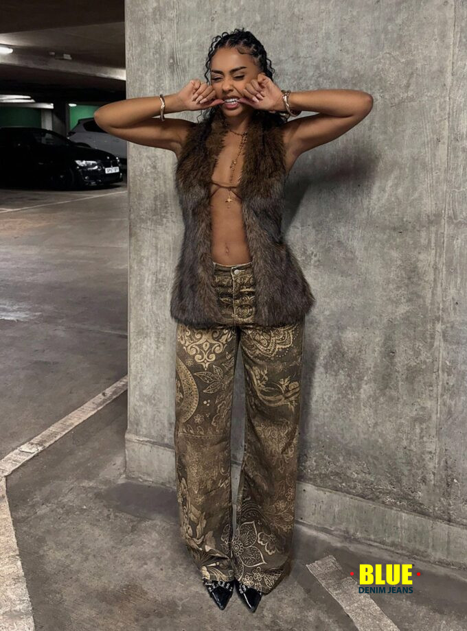 StreetHx Women's Floral Low-Waist Straight Jeans