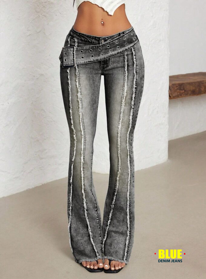 Jeanoix Women's Flare Leg Jeans with Sun Eyelet Waist