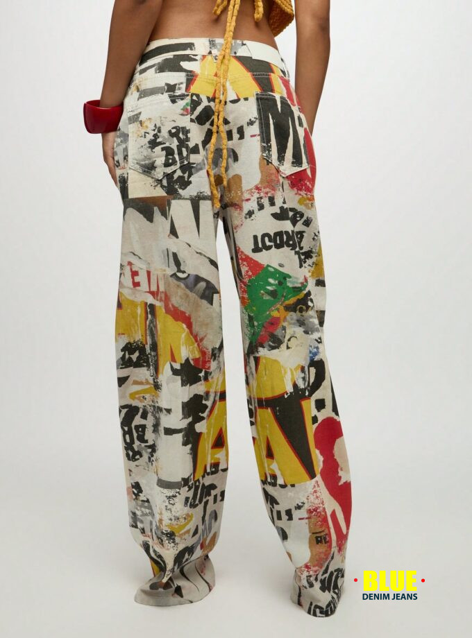 SUMWON Plus Size Graffiti Print Wide Leg Jeans for Women