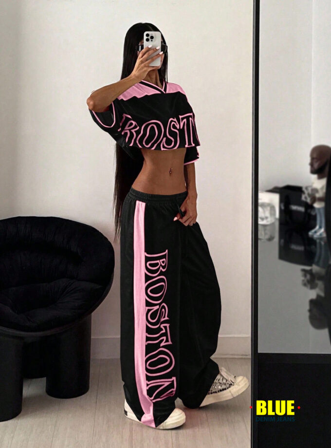 StreetHx Women's Printed Crop Top & Sweatpants Set