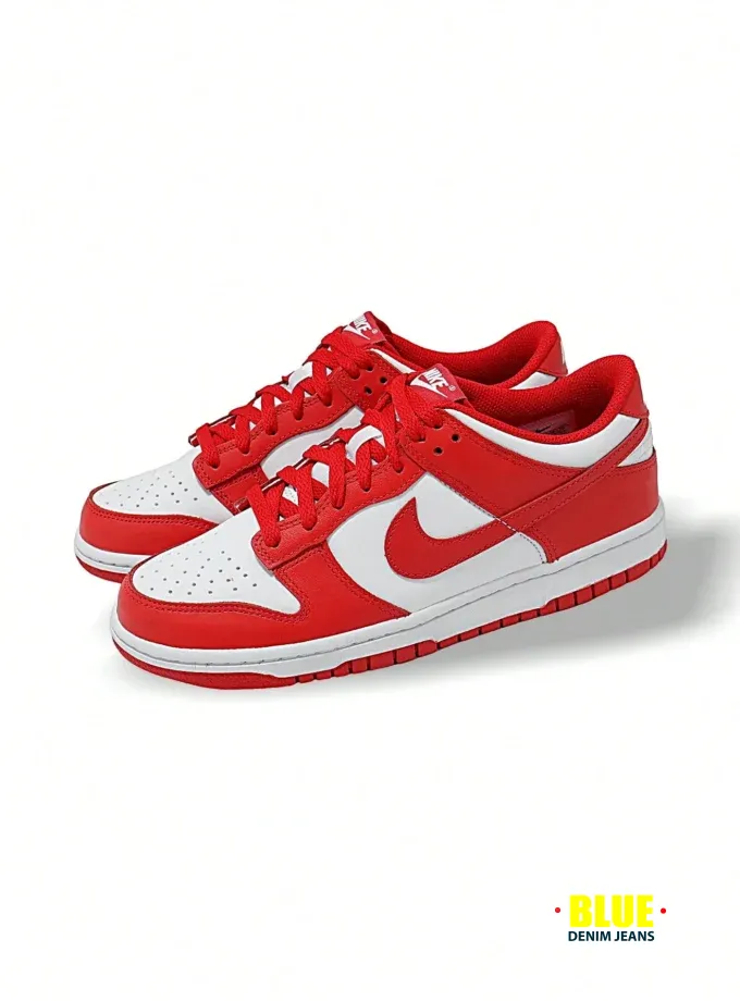 Nike Dunk Women Sneakers White University Red Faux Leather Medium Cushioned School Gym Walking Casual