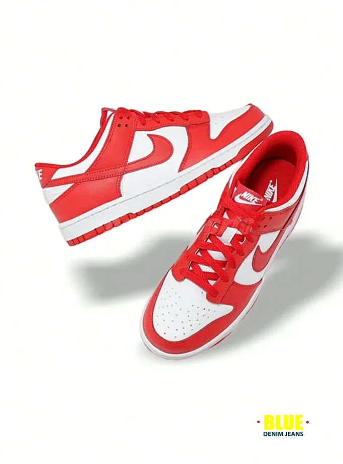 Nike Dunk Women Sneakers White University Red Faux Leather Medium Cushioned School Gym Walking Casual