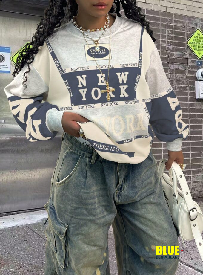 Rovax Women's Contrast Crew Neck Long Sleeve Crop Top