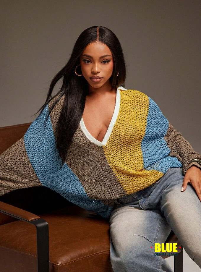 Denimoi Oversized Stripe Knit Top Long Sleeve Streetwear